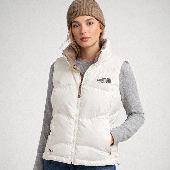 The North Face 550 Womens Sz XS Goose Down Puffer Vest White - Picture 1 of 14